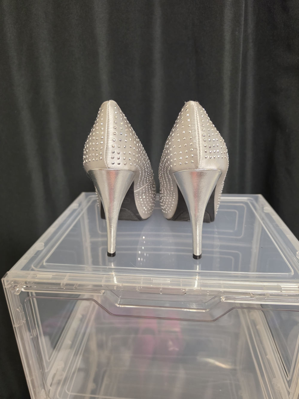 Rampage Silver Rhinestone Peep-Toe Pumps - Picture 3 of 5